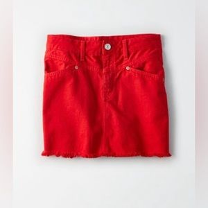 Red high rise festival red denim mini skirt